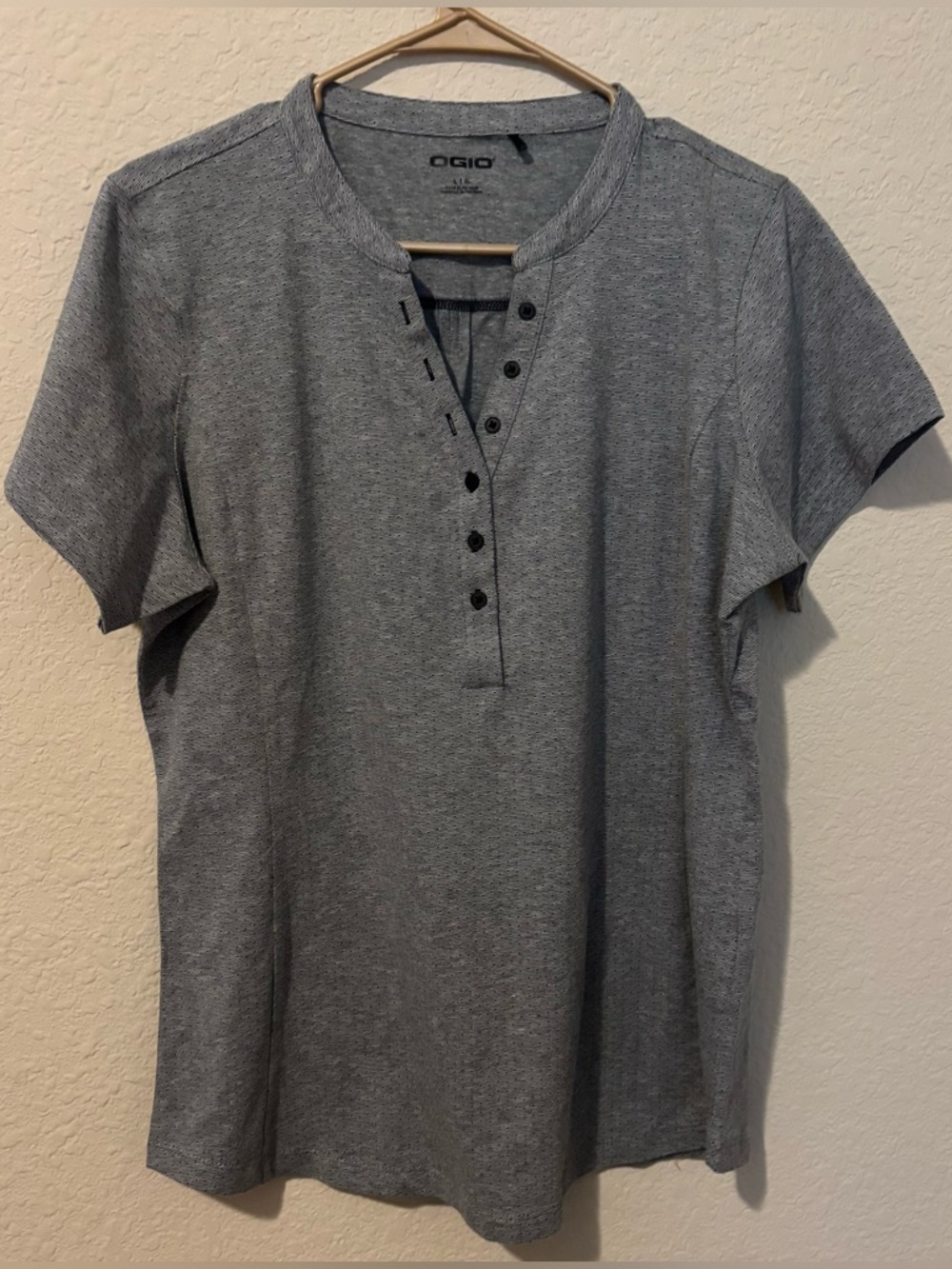 Ogio Ladies Tread Henley Short Sleeve Top Black Gray Tennis Golf, Size Large